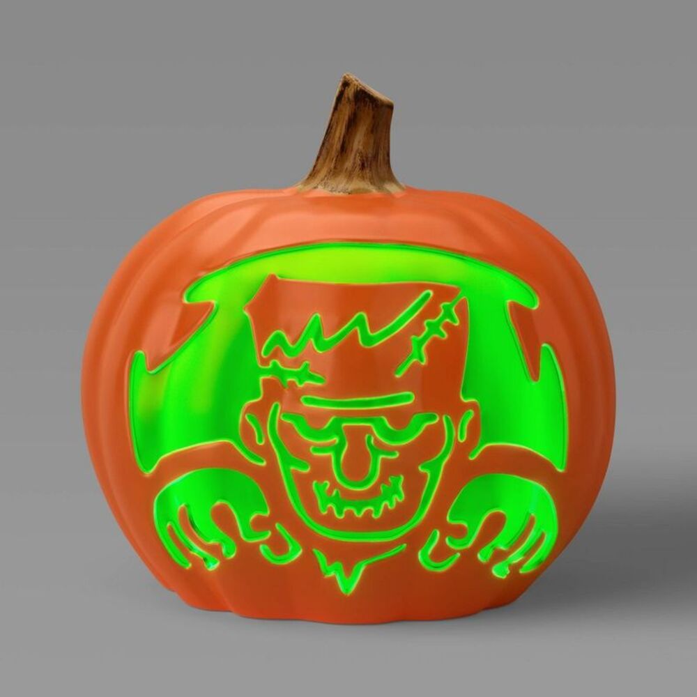 16.5" Lit Pumpkin Monster Halloween Decorative Prop with Timer